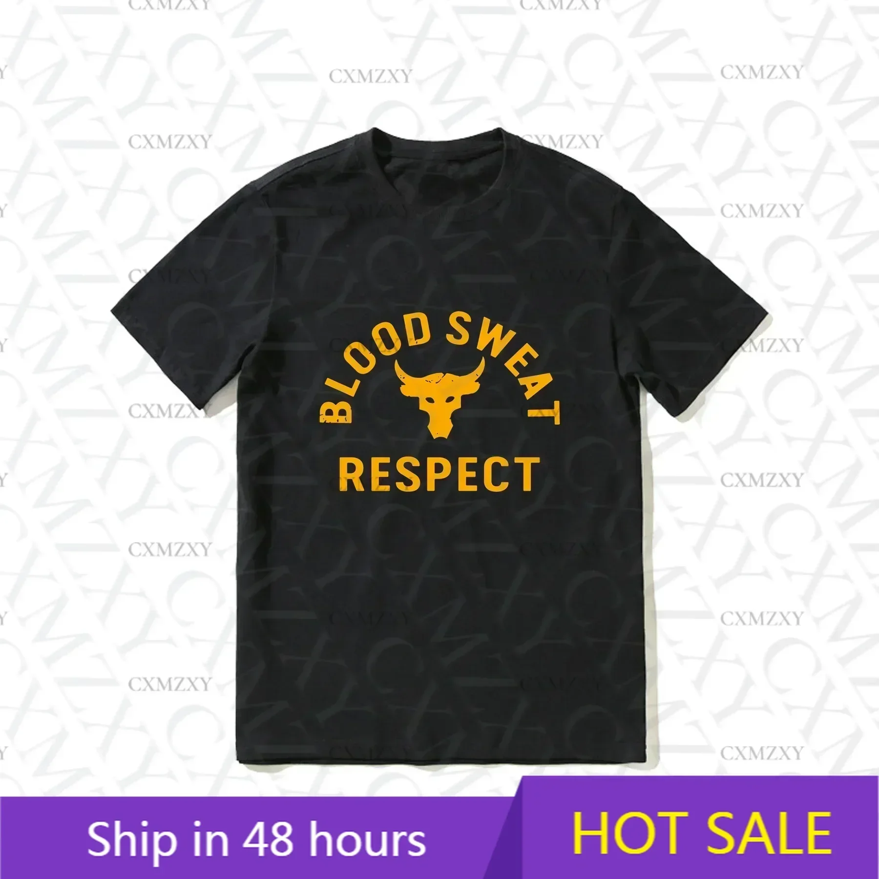 Hot Sale Summer 100% Cotton Project Rock Blood Sweat Respect Graphic Black T Shirt Men Cool Tee Hip Hop Streetwear T-shirt