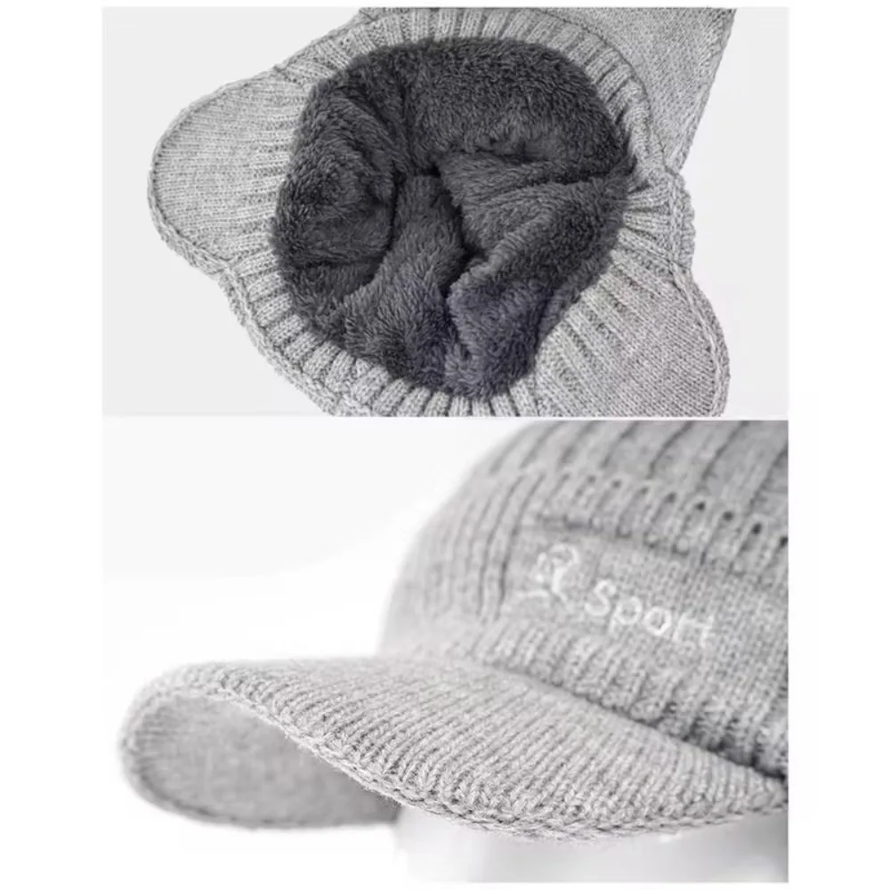 Cappello invernale da uomo spesso di alta qualità aggiungi Fluff cappello lavorato a maglia tinta unita cappello antivento con visiera parasole per