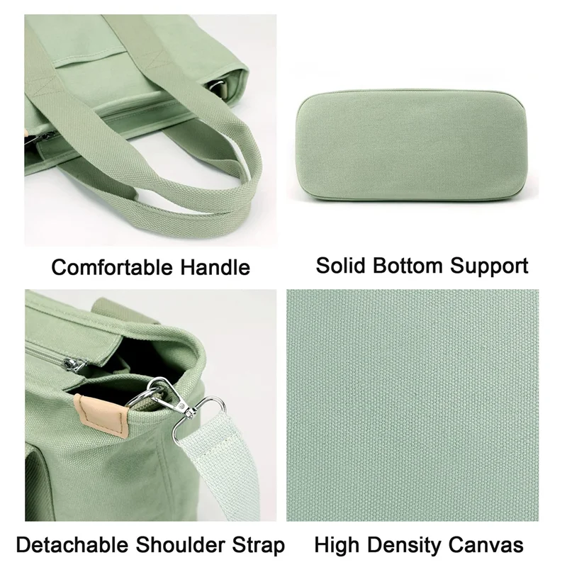 حقيبة يد ABQR متعددة الجيوب مع سحاب، حقيبة يد يابانية مصنوعة يدويًا من القماش مع مقصورات، متعددة الوظائف باللون الأبيض