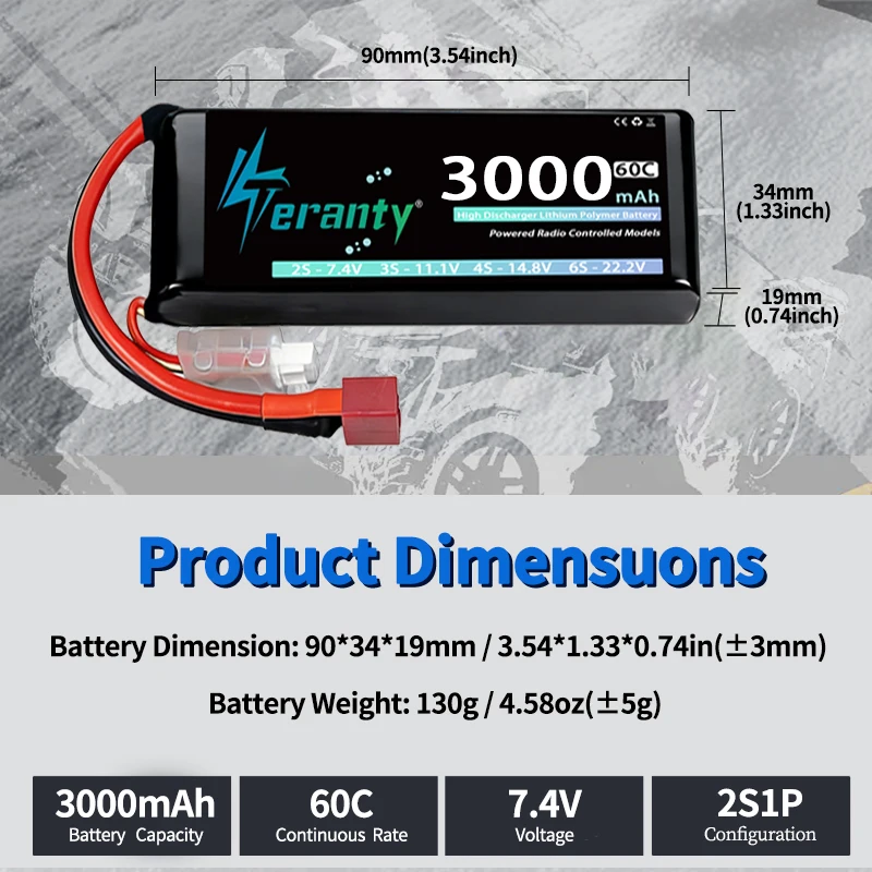 TERANTY 2S 3000mAh 3300mAh 3600mAh RC Lipo Battery 7.4V 50C T/XT60 Plug Softcase RC Car Truck Buggy FPV Drone Airplane RC Part