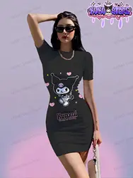 Women's Short Sleeve Hip Dress Kuromi Kawaii Summer Sanrio Young Girls Dresses S-3XL O Neck Y2k 2026 Fashion New Elegant Sexy