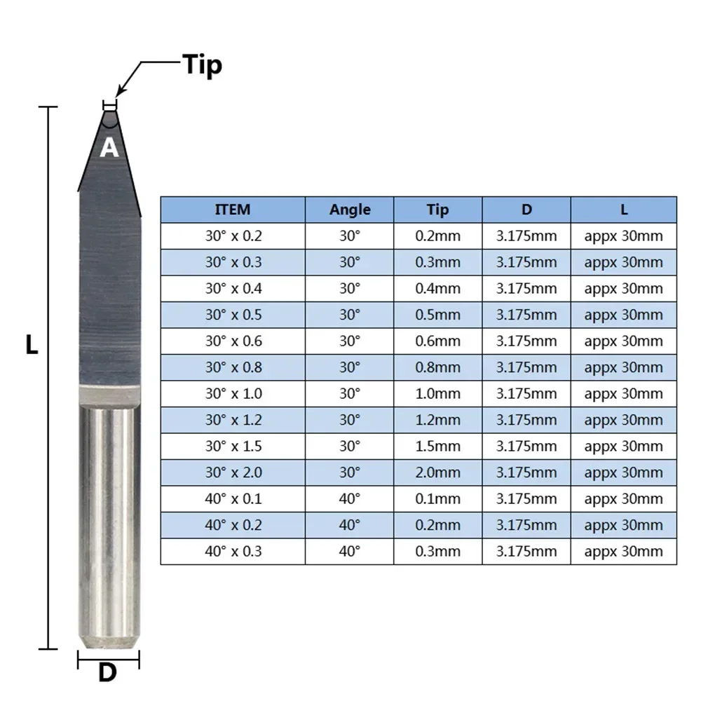 10 pcs 30 40 degree v shape end mill 3.175mm (1/8 '') shank carbide pcb engraving bits cnc router tool