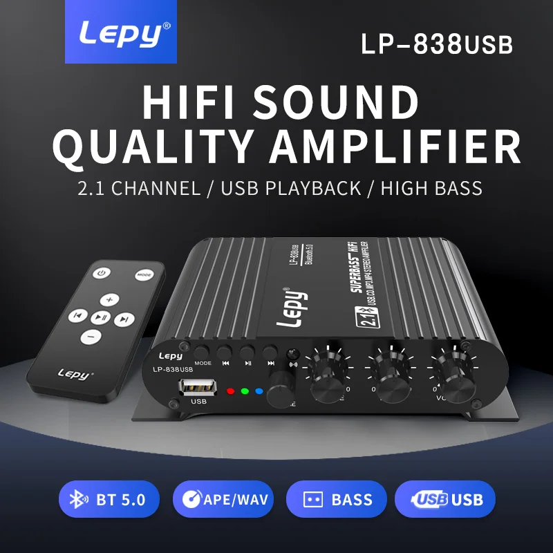 Lepy lp-838 lp-838BT lp-838usb 블루투스 서브우퍼 앰프, 2.1 채널 미니