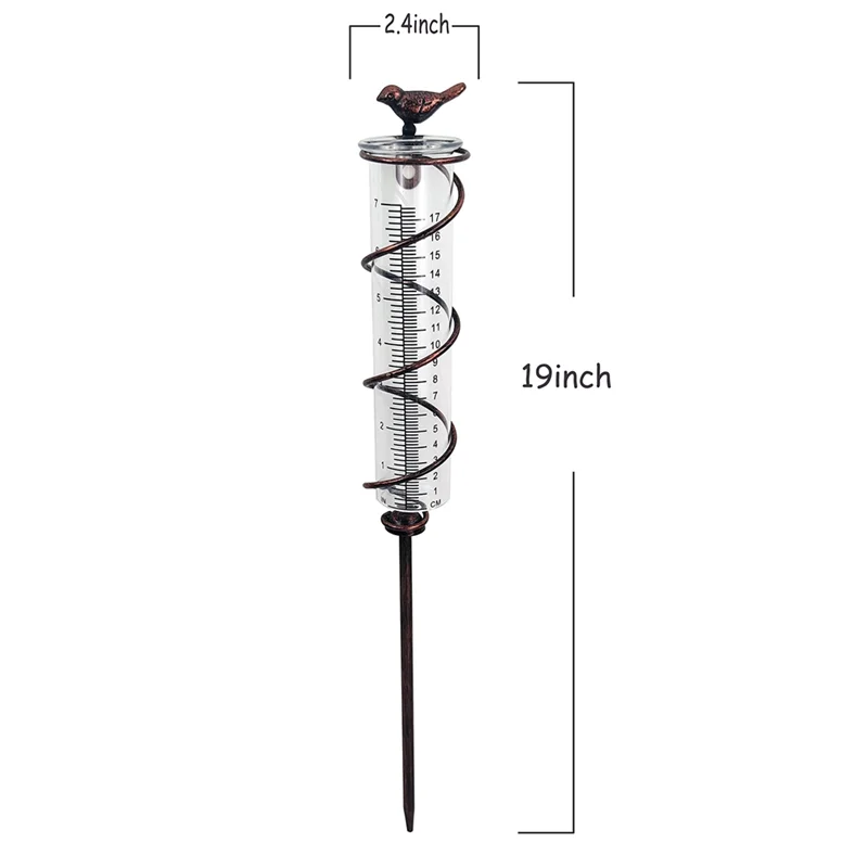 Capacity Glass Spiral Rain Gauge,Cast Iron Bird Hanging Rain Gauge,Garden Rain Water Meter Measuring with Metal Frame