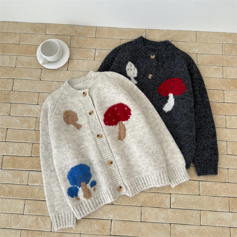 MEXZT Kawaii سترة مشغولة من الصوف المرأة Harajuku لطيف طباعة سترة ملابس خارجية الشتاء الكورية تريكو موضة كم طويل لاعبا