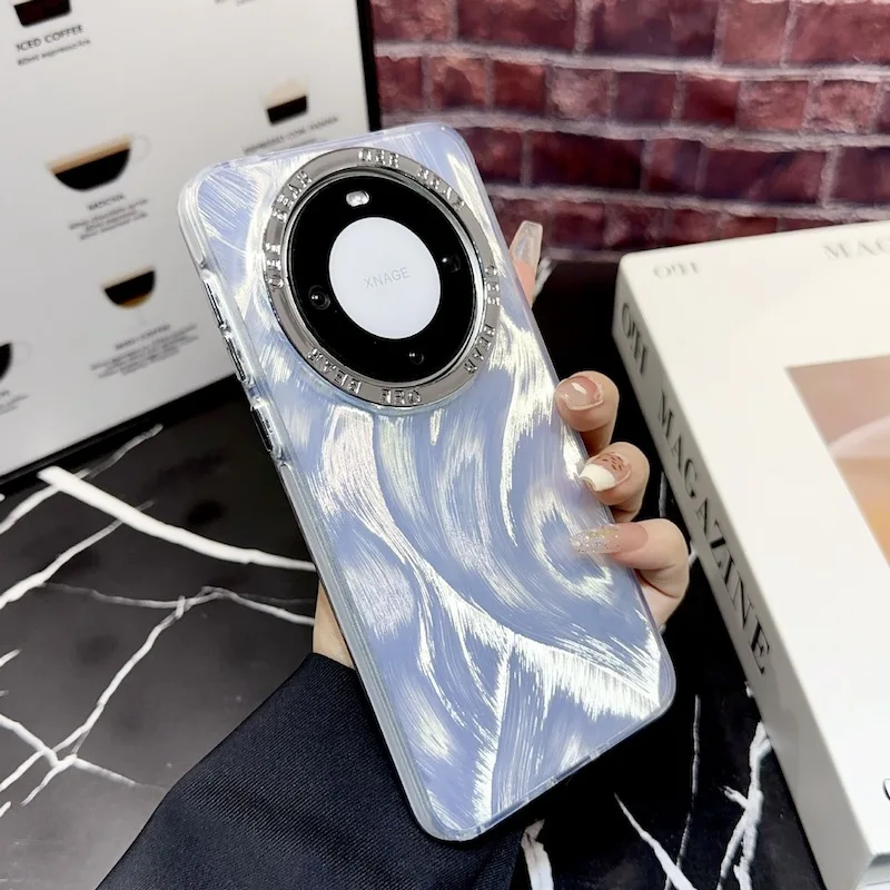 Shine Feather Pattern IMD Phone Case For Huawei Pura70 P40 Mate60Pro+ P50 Mate30 Mate40 P60Pro Full Cover Back Body Protection