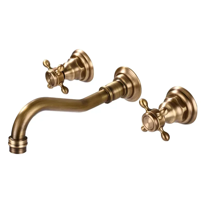 

Black concealed faucet Washbasin concealed European double handle all copper embedded into wall type hot and cold faucet