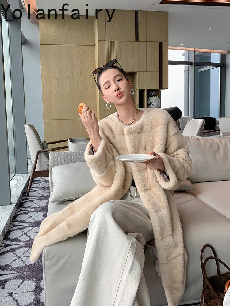YOLANFAIRY Whole Mink Natural Real Velvet Mink Coat Fur Jacket Mid-length Style Full Pelt Mink 2026 Woman Elegant Winter Coat