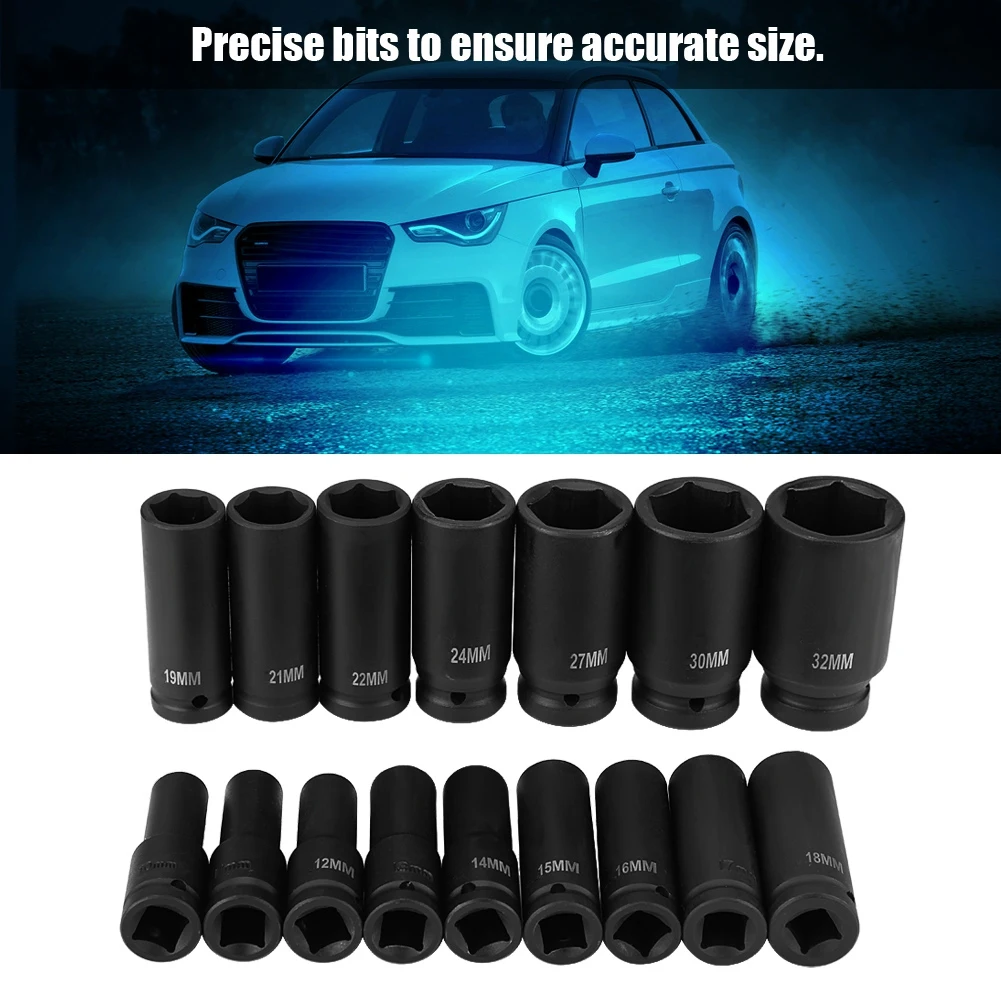 16 stks 1/2 Hex Bit Socket Air Hex Bit Socket Hex Bit Socket 1/2 "Inch Drive Air Hex Bit Socket Set Reparatie Tool Kit 10 MM-32 MM