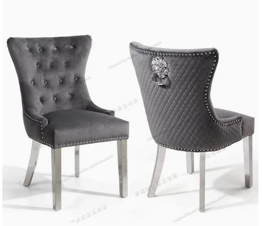 Dining Room Chairs  Tufted Upholstered Back Lion Pull Ring, Elegant Rhomboid Pattern Nail Head Trim, Armless Chairs