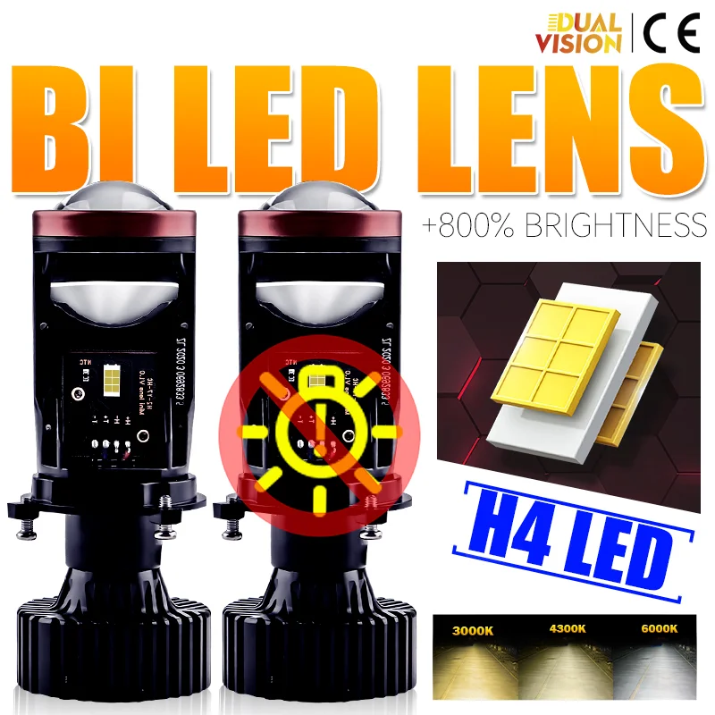 

H4 LED Projector Lens Car Headlight 3000K 4300K 6000K Canbus EMC High Low Beam Bi LED Turbo Fan CSP Chips For Car/Motorcycle 12V