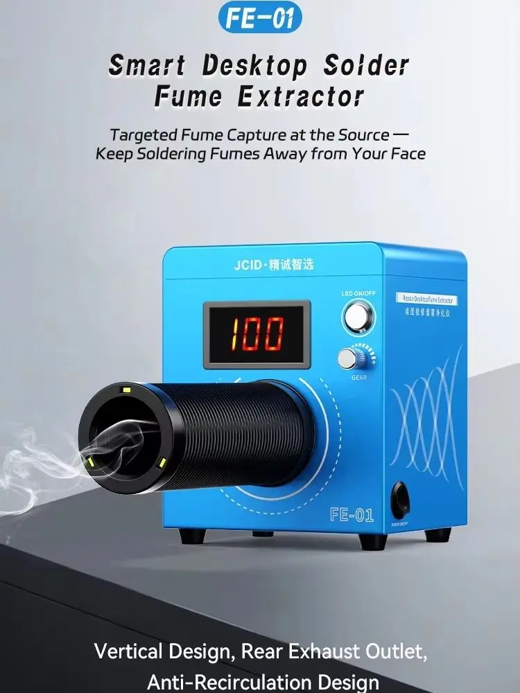 JCID FE-01 Smart Desktop Solder Fume Extractor 3-Layer Filtration with LED Display for Phone Repair Welding Smoke Absorber Tool