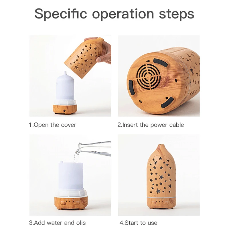 Electric Air Humidifier Aroma Essential Oil Diffuser อัลตราโซนิกรูปแบบ Hollow หมุนเย็น Mist LED Light สำหรับรถบ้าน