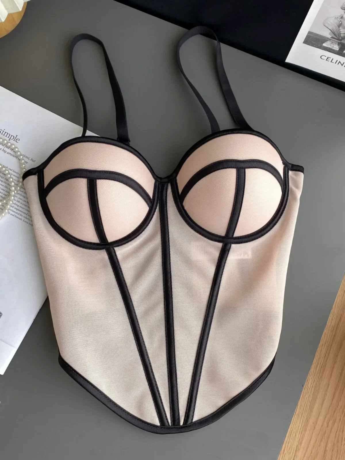 

Foamlina Sexy Suspender Vest Bra Women's Autumn and Winter American Ins Hot Girls Color Matching Fishbone Waist Tube Corset
