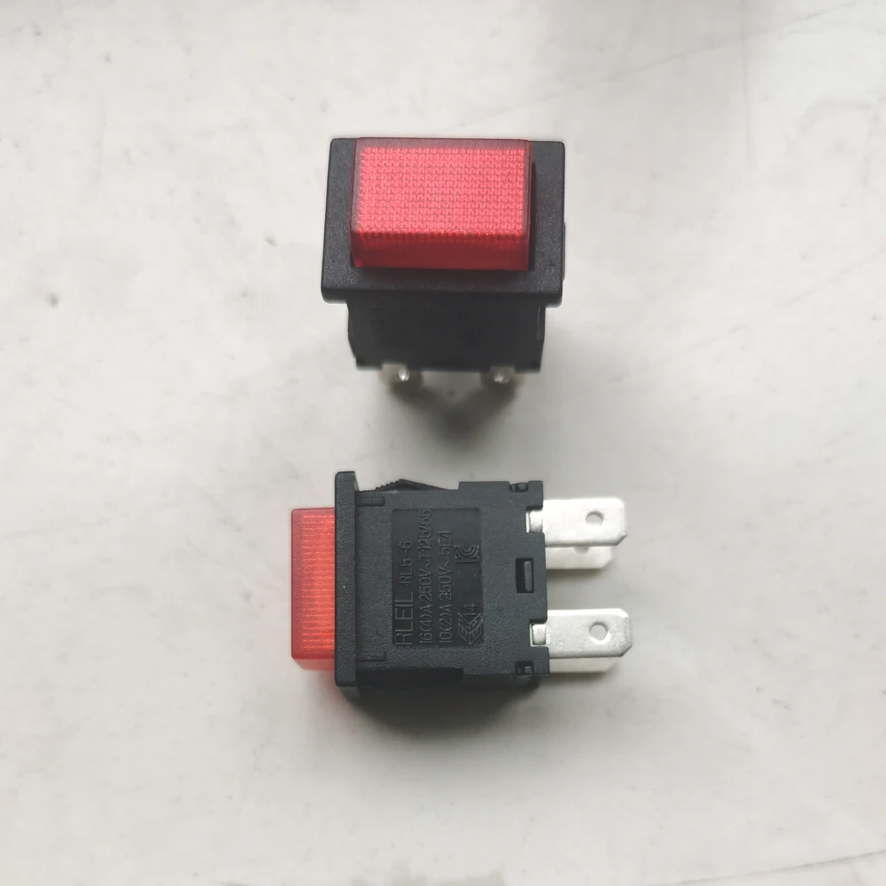 RLEIL Large Current Self-locking Red Pushbutton Switches 4Pins 16A Socket Strip Push Button Switch with LED for Vacuum Cleaner