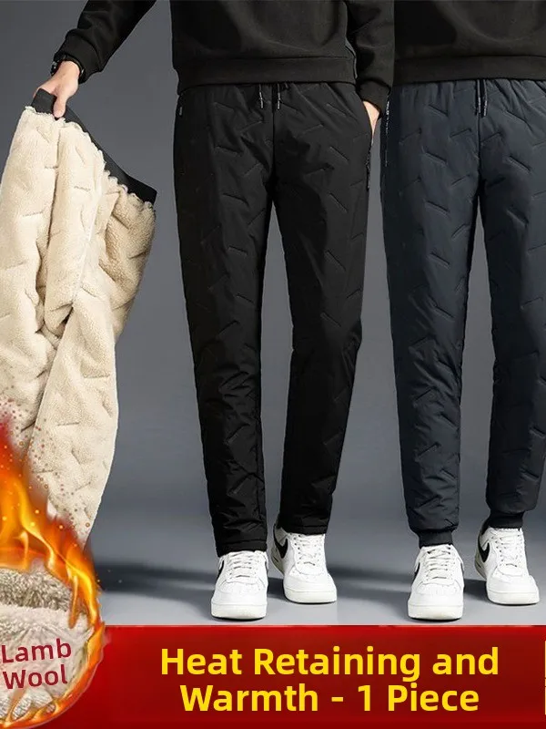 

Outdoor Men's Winter Thiened Lamb Velvet Warm Trousers Straight Leg Cotton Pants Windproof Coldproof Casual Long Pants