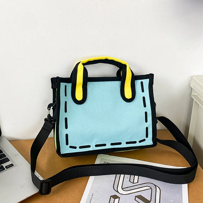 For Women Drawing Cartoon Handbags Nylon Cloth Comic Ladies Shopper Bags Crossbody Bag hang bag 2024 Blue Creative 2D Cartoon