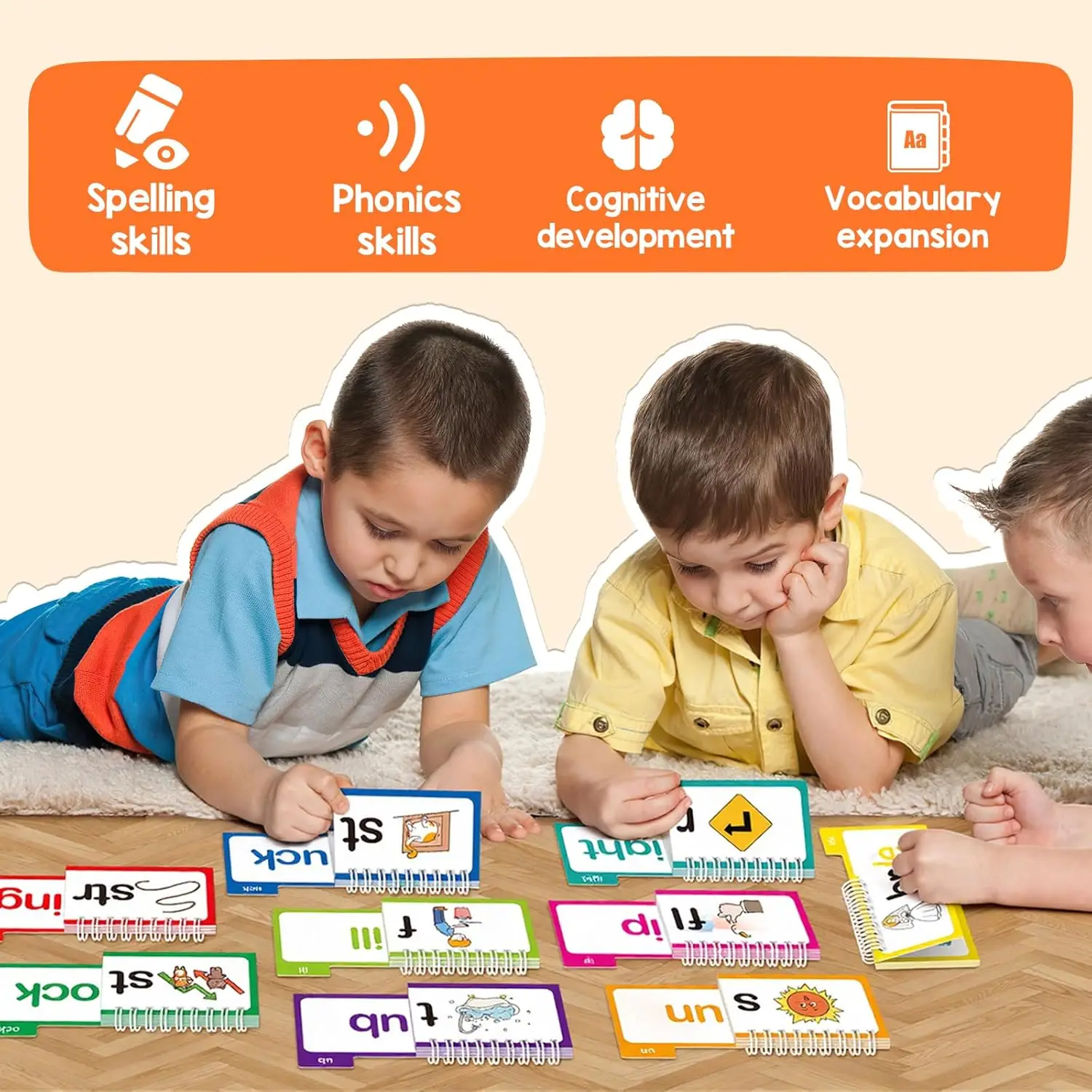 Phonics Flash Cards Word Family Build Book Learn to Read 30 Read Rhyme Flip Books Kindergarten Books for Kids English Learning