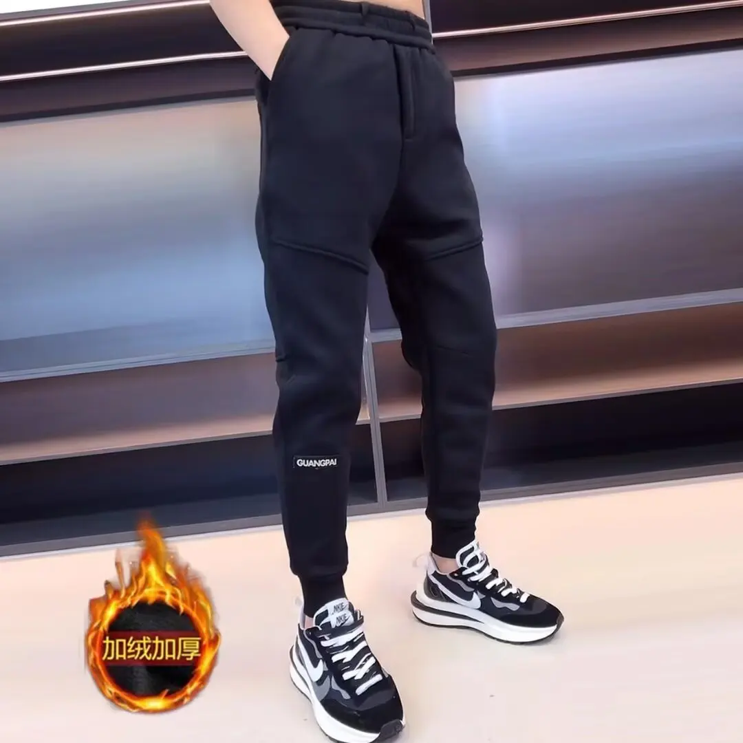 

2024 Autumn/winter Men's Elastic Knit Casual Pants Sweatpants Korean Business Fashion Men's Sweatpants Thickened Footed Pants