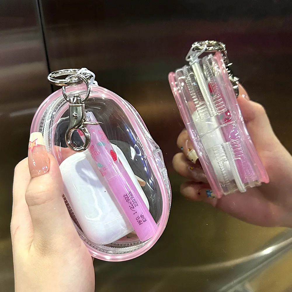 Portable Mini Clear Zipper Storage Bag Keychain Cartoon Doll Children Toy Mystery Box Organizer For Earphones Chargers Gift Bag