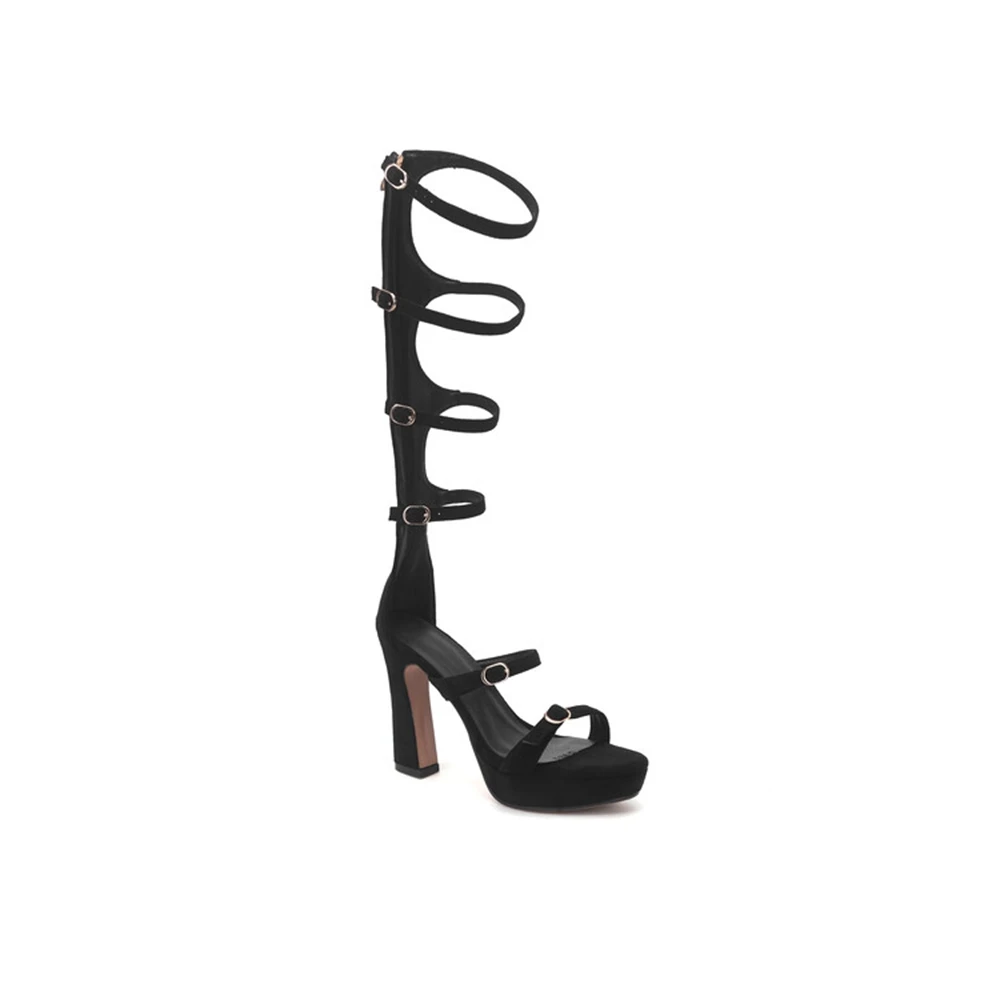 

BLXQPYT Sandalias De Mujer Fashion Sexy Women Sandals Roman Buckle Runway Show Height Increasing Peep Toe High Heels Shoes 228