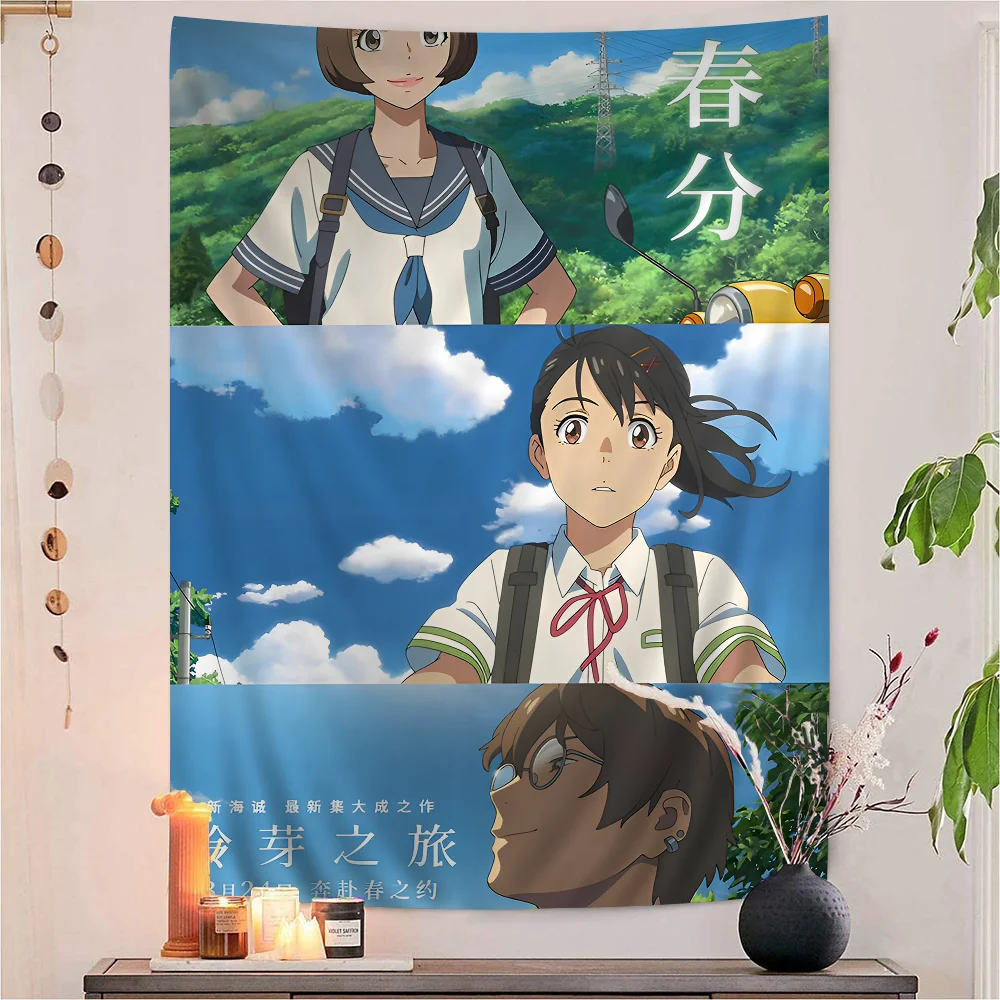 Suzume no Tojimari Tapestry Floor Mat Non-Slip Laundry Room Mat Laundry Decor Balcony Child Living Room Household Carpets