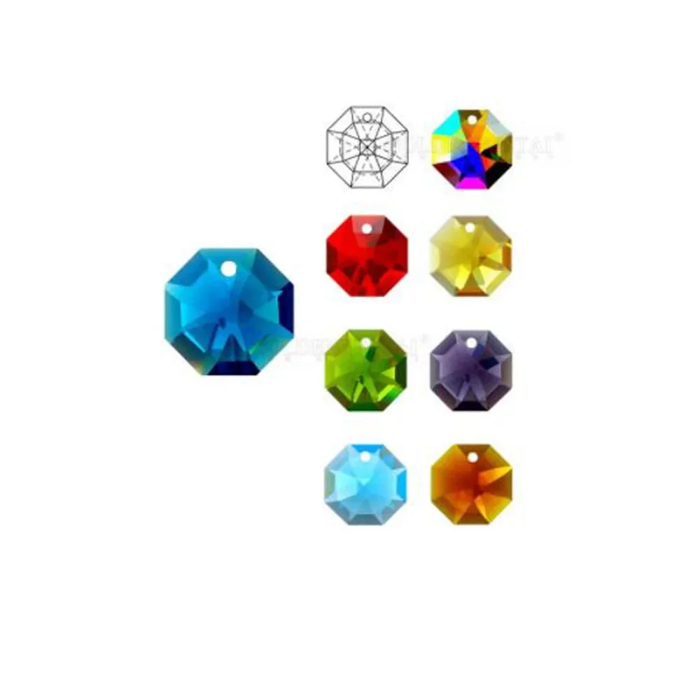 Camal 30Pcs 14mm Crystal Octagonal Multi-faceted Surfaces Loose Beads 1 Hole Prisms Chandelier Parts Curtain Craft Ornament DIY