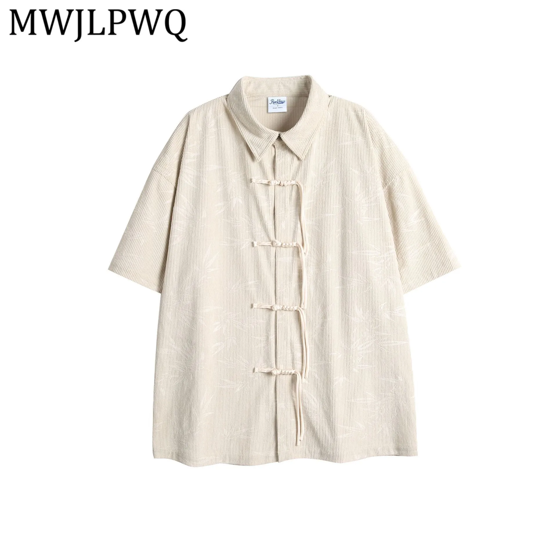 

MWJLPWQ 2026 Новая летняя мужская рубашка в китайском стиле с принтом, отложным воротником, простым универсальным дизайном, свободного кроя, с коротким рукавом, повседневная, 13448