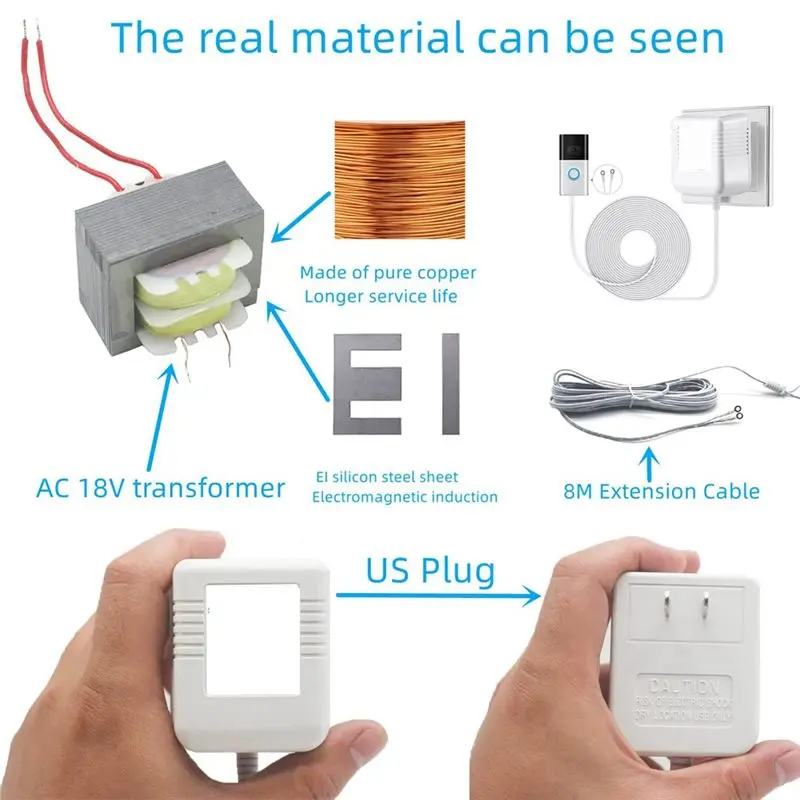 ABJN-Video Doorbell Power Adapter, 18V 500MA Special Power Transformer For Ring, For Nest, Eufy, Wyze US PLUG