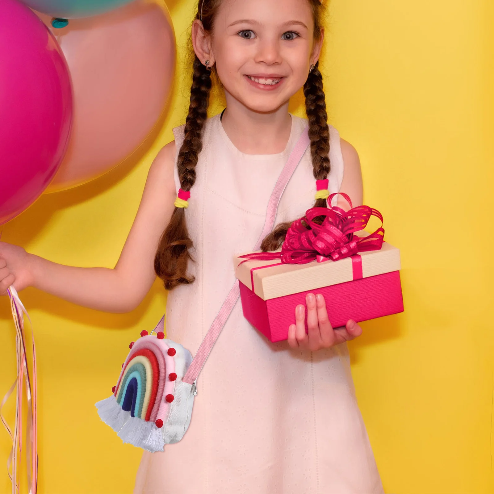 

Rainbow Backpack Hanging Decor Cotton Handbag Durable Crossbody Bag Purse Storage Lightweight Zipper Functional