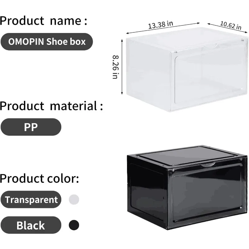 Imagem -03 - Grande Sapato Empilhável Caixas de Armazenamento Drop Side Sneaker Container Plástico Transparente Fit Tamanho 13 xl Pacote 8