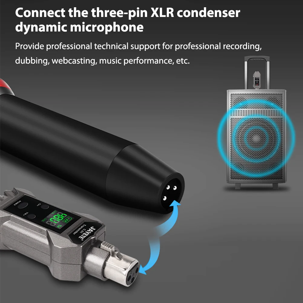 XLR Mic Converter Adapter Rechargeable Wireless Mic Adapter HD Display 30m-50m Rang for Dynamic Microphone Audio Mixer PA System