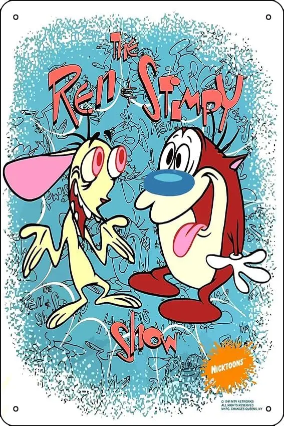 Vintage 90s The Ren And Stimpy Show Nickelodeon 1991 Art Print Metal Tin Sign Fun Home Art Wall Decor 8x12 Inch