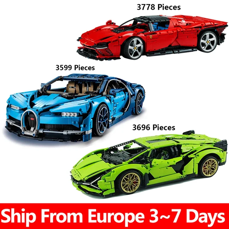 Building Blocks Set Constructor Kids Toys For Children Gift Bricks High Tech Car Kits Bugattied Chirons Lamborghinis Models