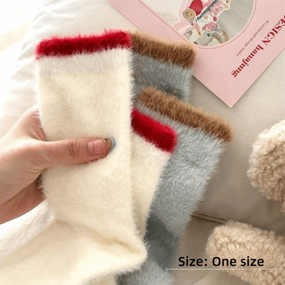 لينة كولوربلوك المنك المخملية الجوارب المضادة للانزلاق رشاقته الطابق جورب شتاء دافئ الحرارية رقيق منتصف الجوارب #6