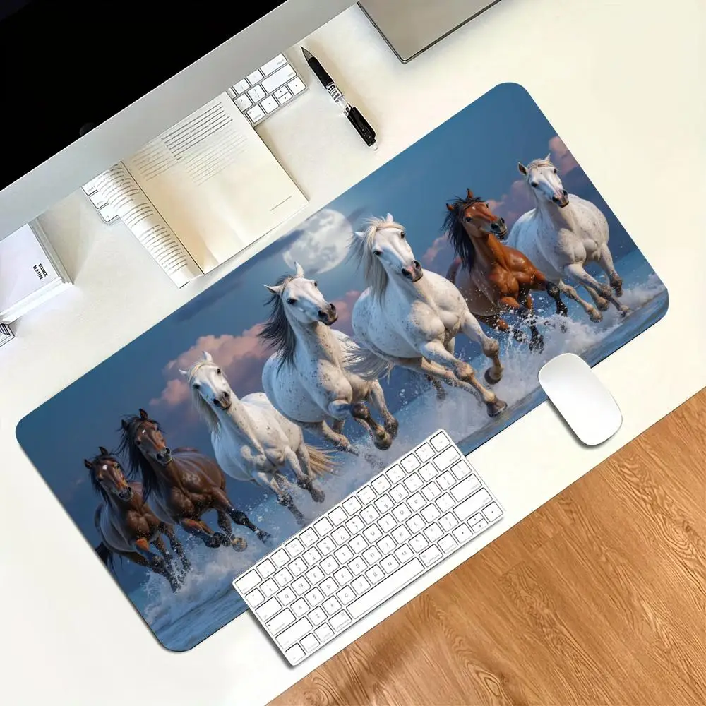 Running Horses Extended Gaming Mouse Pad Anti-slip Desk Mat Stitched Edge Aesthetic Decor for PC Gamer Office Workspace