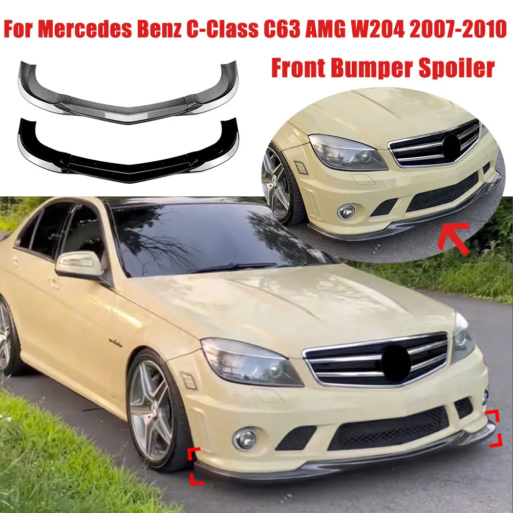 Car Front Bumper Lip Spoiler Front Lower Chin Splitter For Mercedes Benz C-Class C63 AMG W204 2007-2010 Auto Exterior Cover Kit