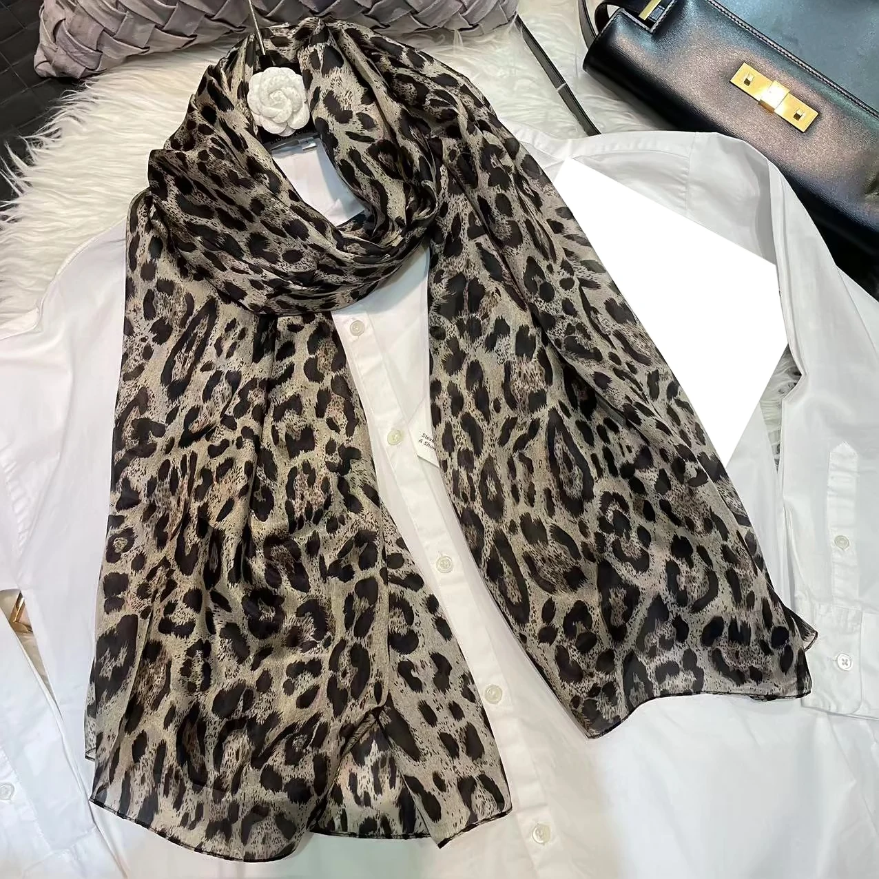 BYSIFA| Fashion Grey Black 100% Silk Scarf Hijiab Summer Beach Shawls Scarves Fall Winter Leopard Printed Long Scarves Wraps