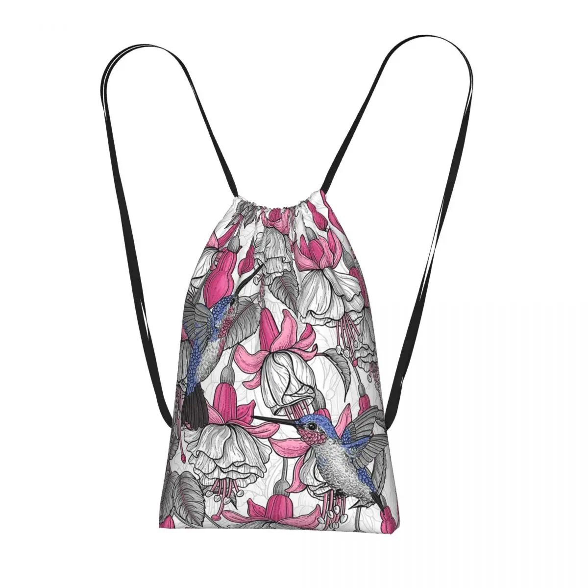 

Bird Pink Flower Vintage Pattern Backpacks Casual Drawstring Bags Sports Bag Book Bags for Travel Students