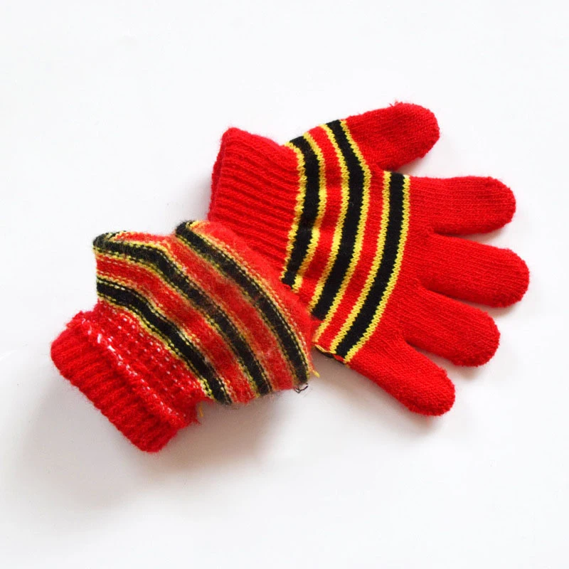 Children's Winter Warm Gloves Thickened Children's Baby Mittens Outdoor Warm Printed Striped Finger Cartoon Cute Gloves