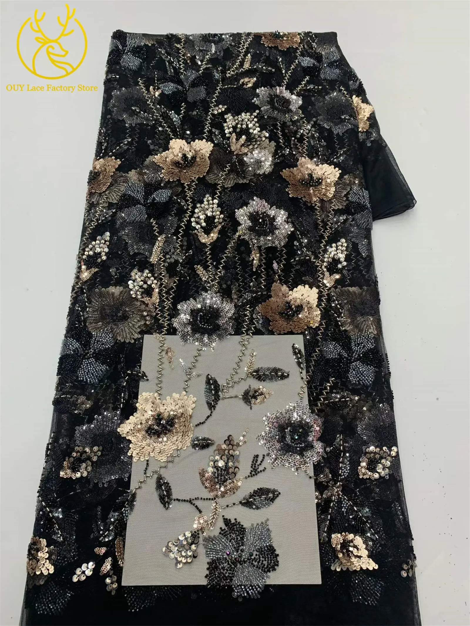 2026 Französische Stickerei Perlenbesetzter Mesh-Spitzenstoff 5 Yards Hochwertiger Afrikanischer Pailletten-Spitzenstoff für Damen Partykleider Nähen – Detail 26