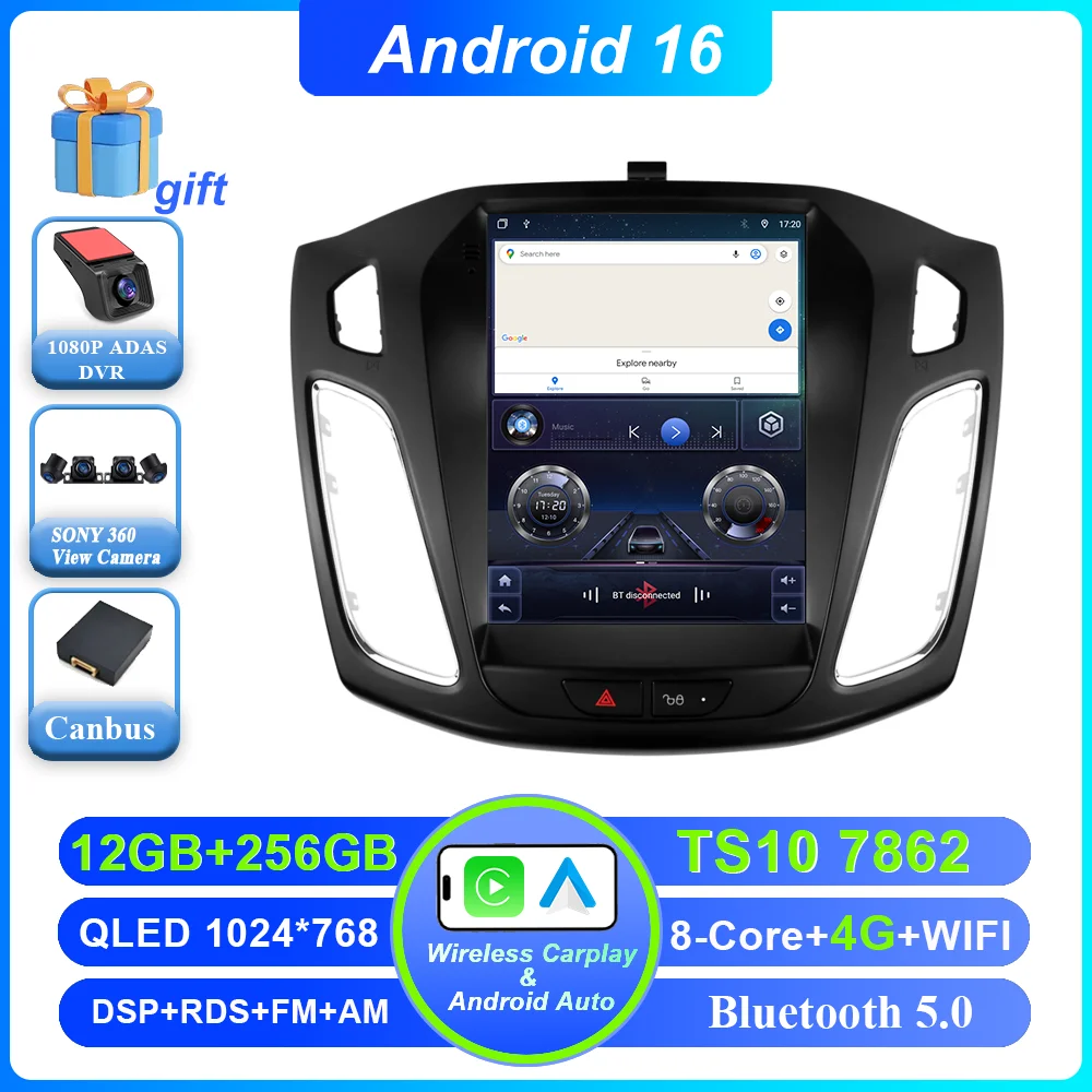 Android 16 Autoradio Stereo Voor Ford Focus MK3 2011-2019 Auto GPS Navigatie Multimedia Speler GEEN 2Din DVD 4G Draadloze Carplay
