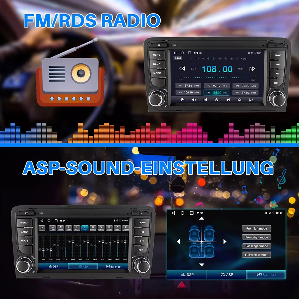 Tela animada automática compatível com Android Nav preto com alto-falantes embutidos Rádio Android RDS 1 + 32G
