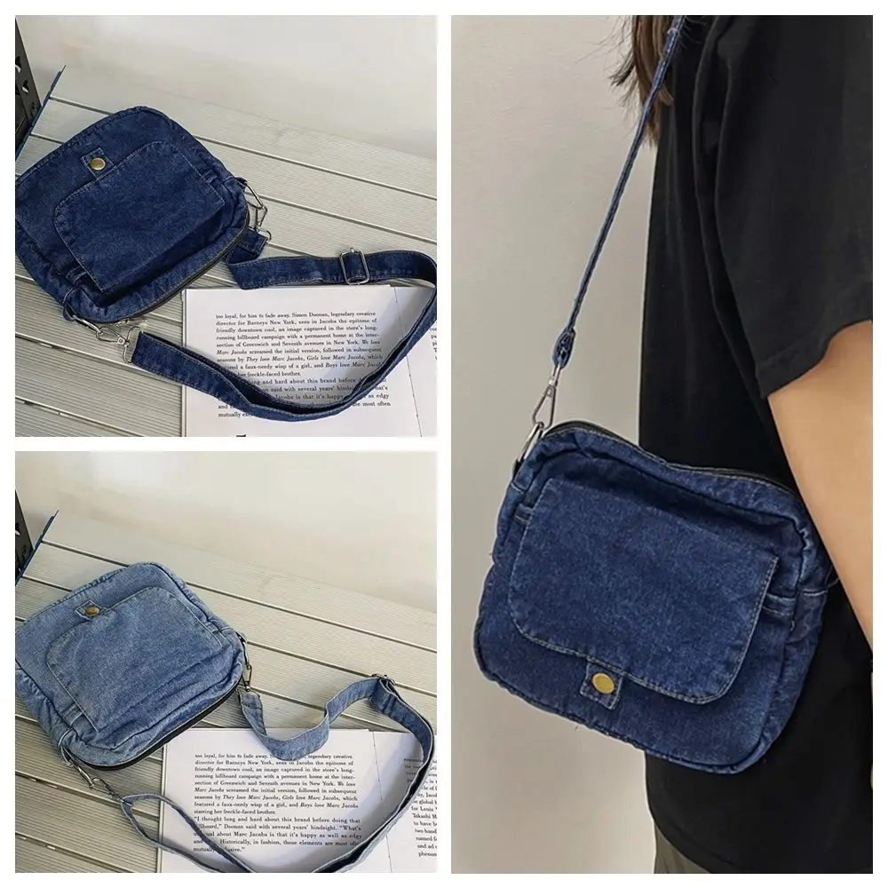 Denim Denim Crossbody Bag, cor azul clara, bolsa de compras suave, grande capacidade, alça de ombro ajustável