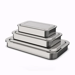 304 Stainless Steel Disinfection Box With Lid Square Plate Box Disinfection Square Plate Surgical Tray Instrument Tray