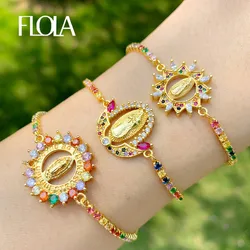 FLOLA Multicolor Virgin Mary Bracelets For Women Crystal Bracelets Gold Plated Christian Jewelry virgen de guadalupe brtc09