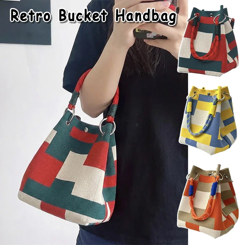 

Ретро-сумка-ведро многоцветная, вместительная, универсальная, портативная, для путешествий и ежедневных поездок, с застежкой-пряжкой