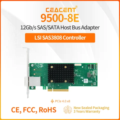 HBA 9500-8e LSI SAS3808 12Gb/s SAS/SATA/NVMe Storage Controller PCIe 4.0 x8 , 2 x SFF-8644 External Interface