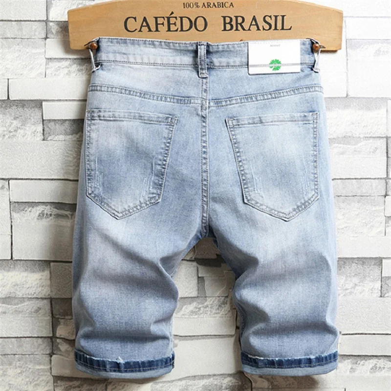 Pantalones cortos de mezclilla para hombre, Pantalones rectos sueltos de gran tamaño, parche rasgado, Jeans estampados bordados a la moda, novedad