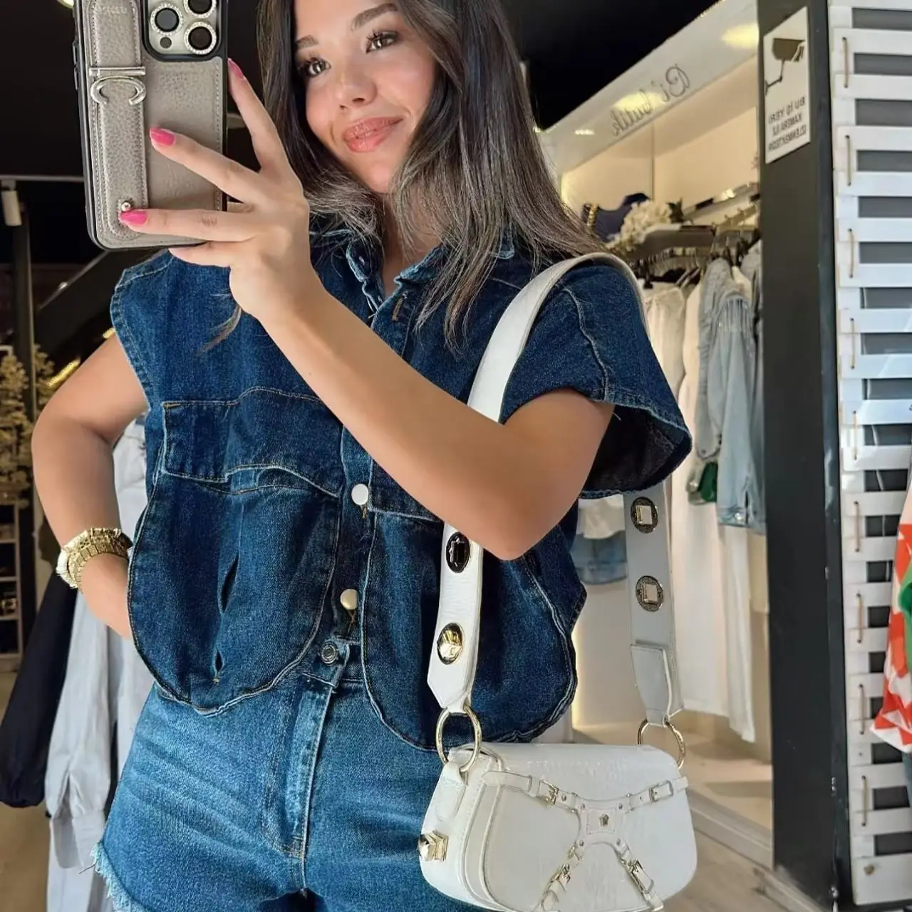 

Женская джинсовая рубашка с большим карманом, женская универсальная рубашка, винтажная блузка без рукавов, топ Y2K, летний джинсовый повседневный топ с отложным воротником